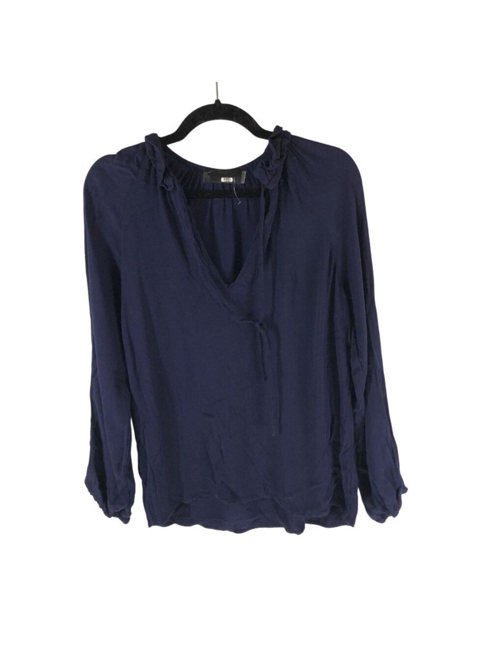 Blaque Label Navy Long Sleeve Blouse With Ruffle Neck & Tie Detail Womens Size M